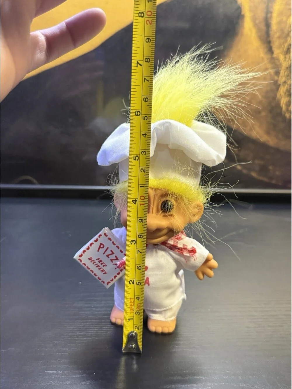 Vintage Russ Pizza Chef Troll Doll Yellow Hair White Uniform Box Item 18417